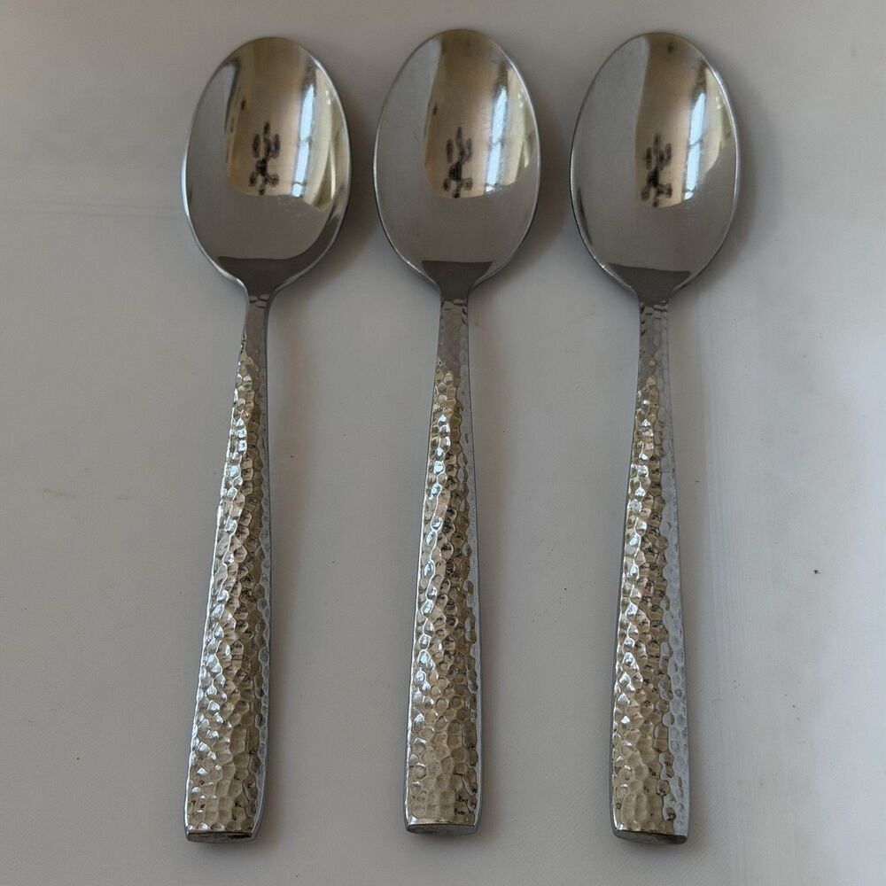 3pc Pier 1 Imports Hammered Soup Spoons 7 3/4” Stainless